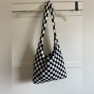Black and White Checkered Knit Bag